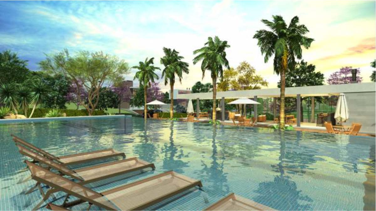 Piscina com borda infinita solarium e prainha 1