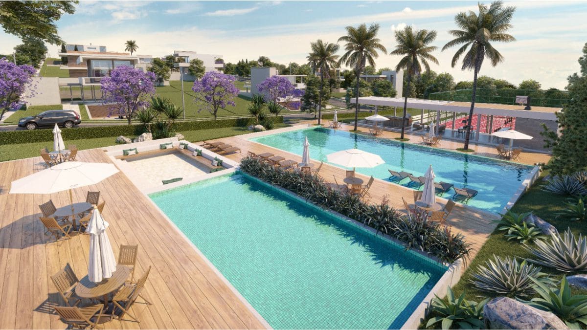 Vista aérea das piscinas
